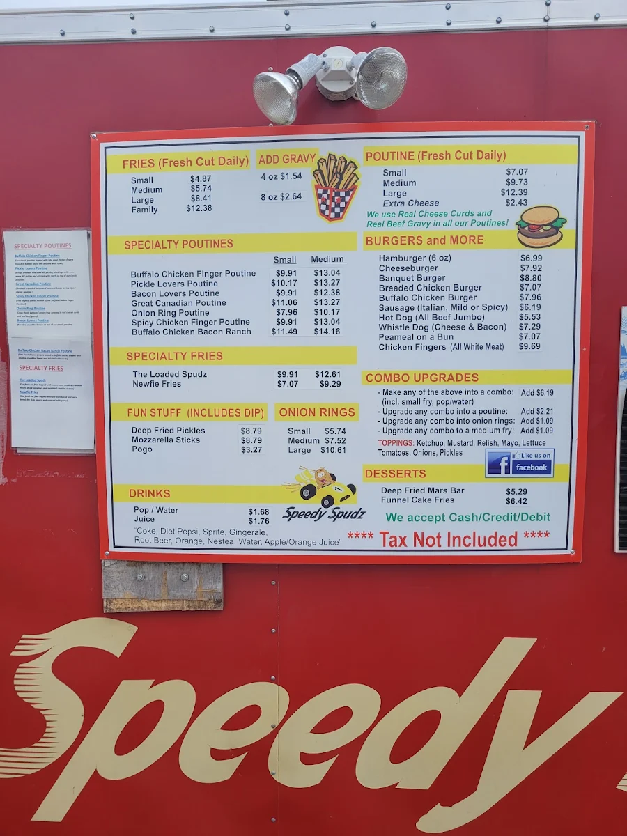 Menu, Speedy Spudz
