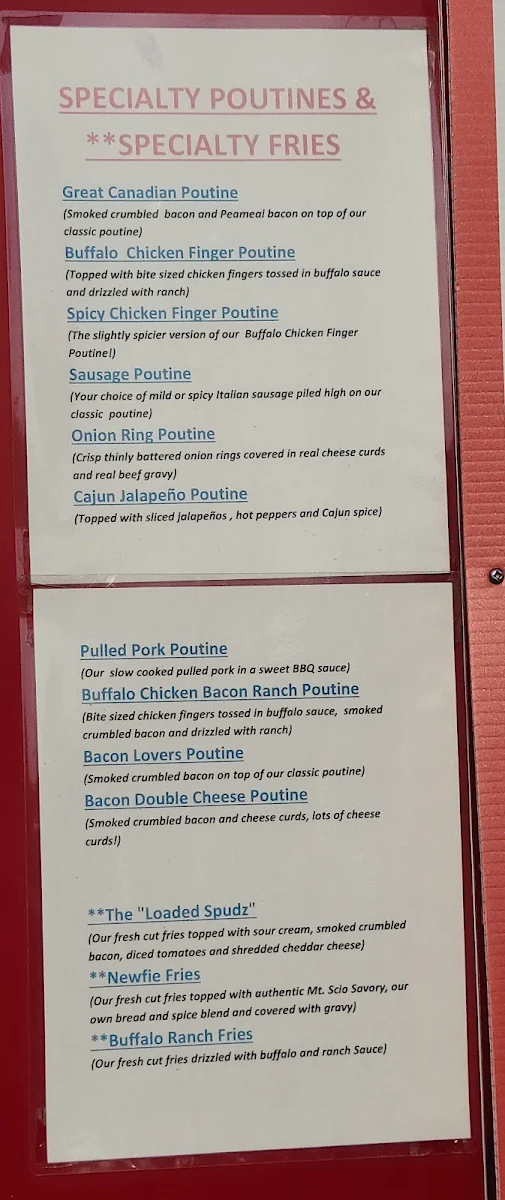 Menu, Speedy Spudz