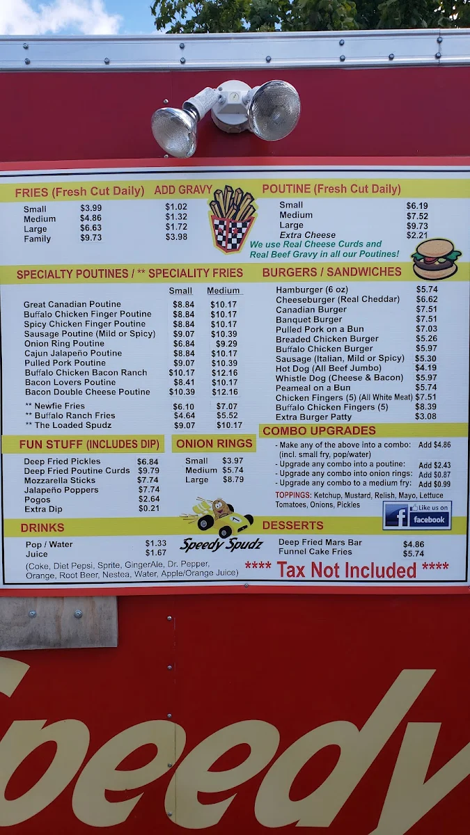 Menu, Speedy Spudz