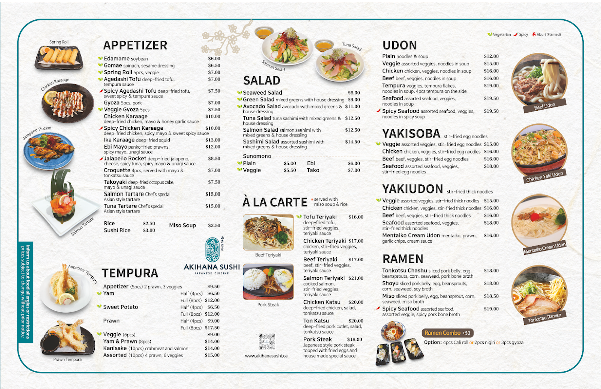 Menu, Akihana Sushi