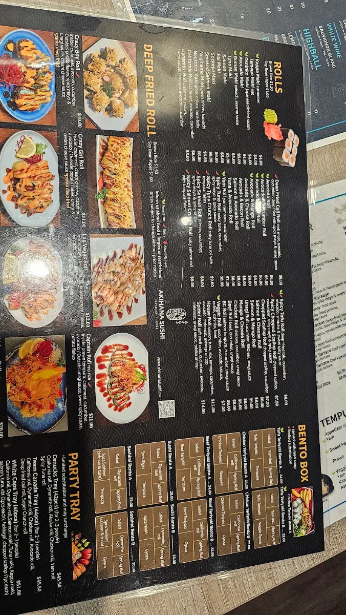 Menu, Akihana Sushi