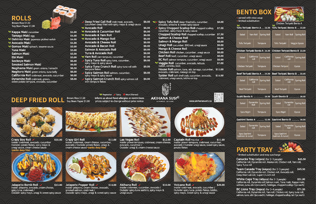 Menu, Akihana Sushi