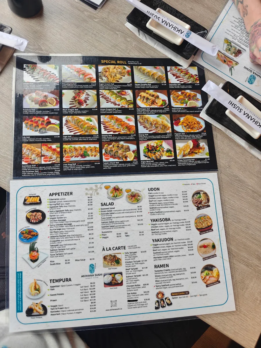 Menu, Akihana Sushi