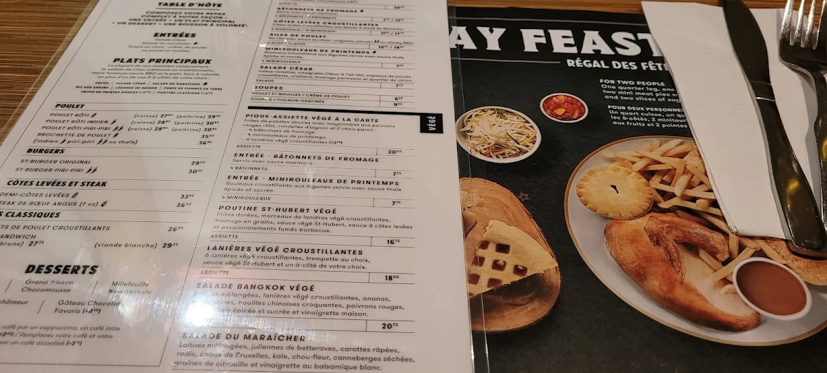 Menu, Rôtisserie St-Hubert