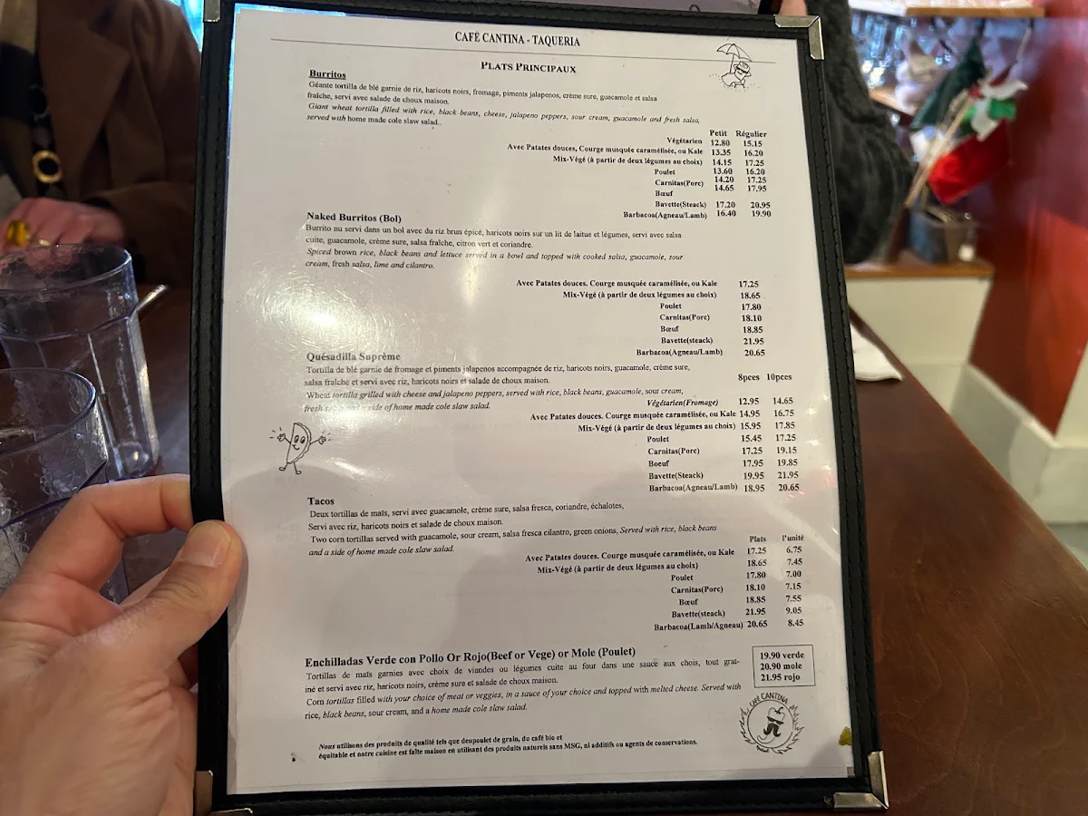 Menu, Café Cantina