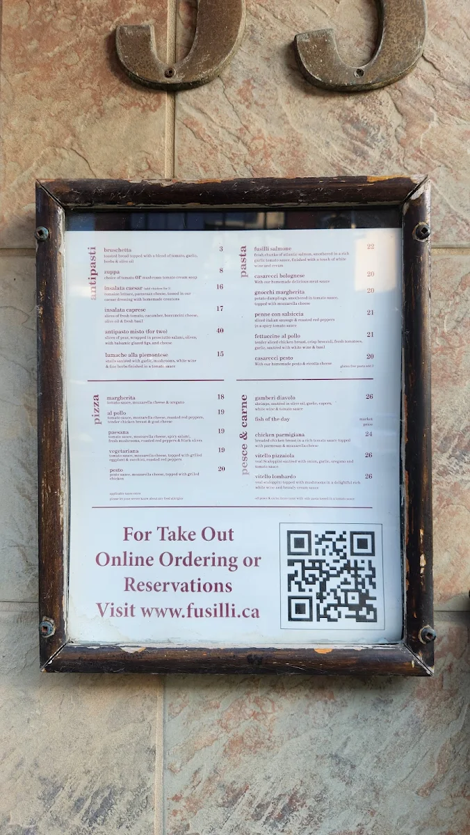 Menu, Fusilli Ristorante
