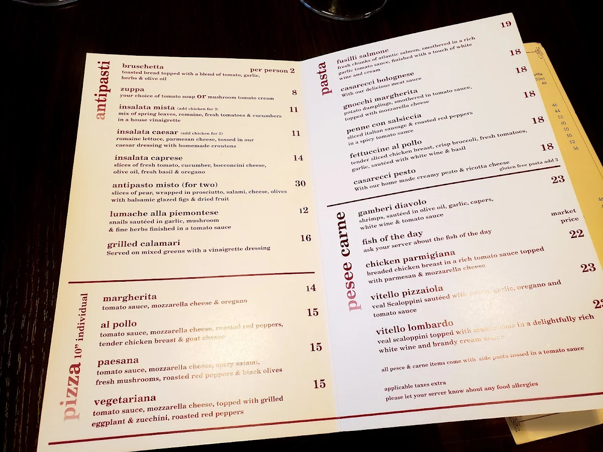 Menu, Fusilli Ristorante