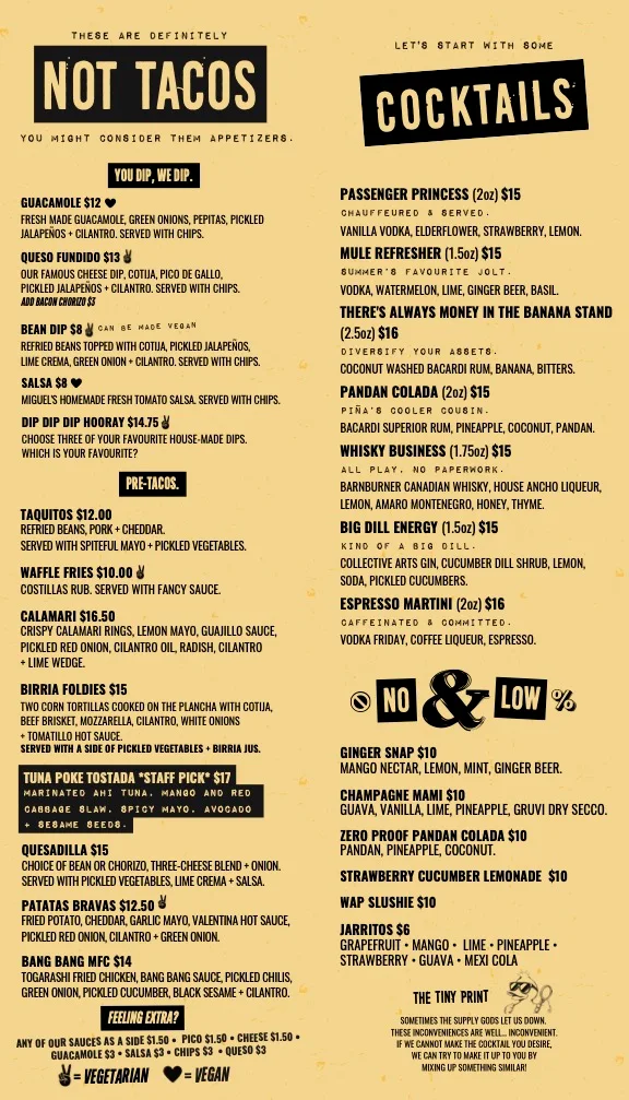 Menu, The Mule London