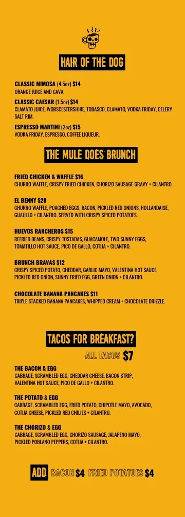 Menu, The Mule London