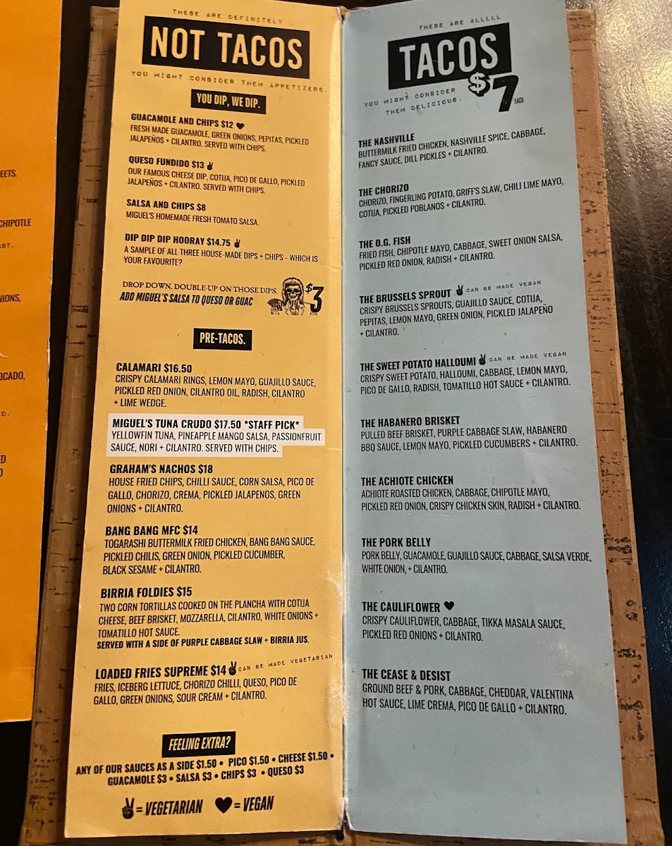 Menu, The Mule London