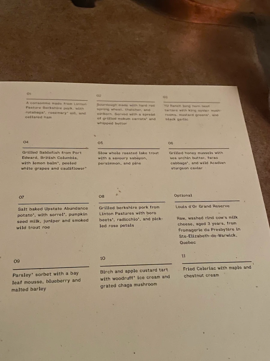 Menu, Restaurant Pearl Morissette