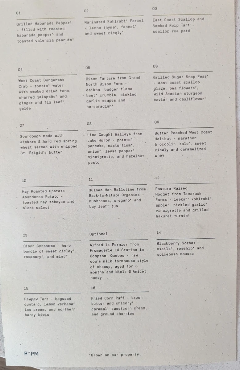 Menu, Restaurant Pearl Morissette