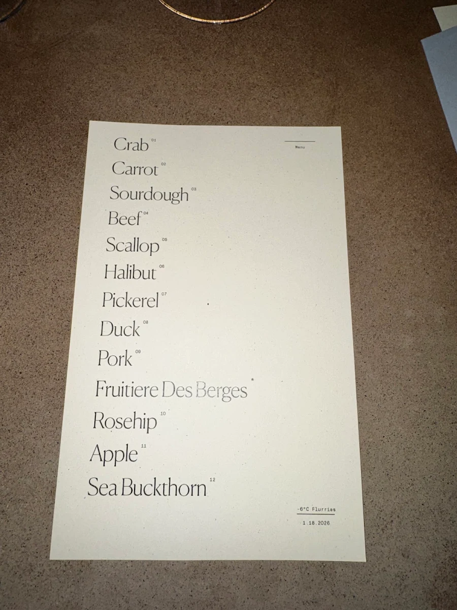 Menu, Restaurant Pearl Morissette