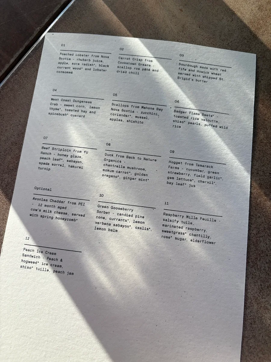 Menu, Restaurant Pearl Morissette