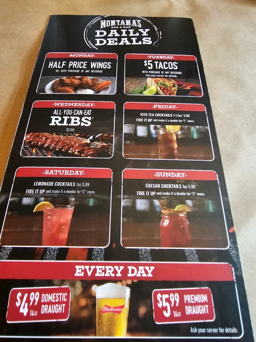 Menu, Montana’s BBQ & Bar