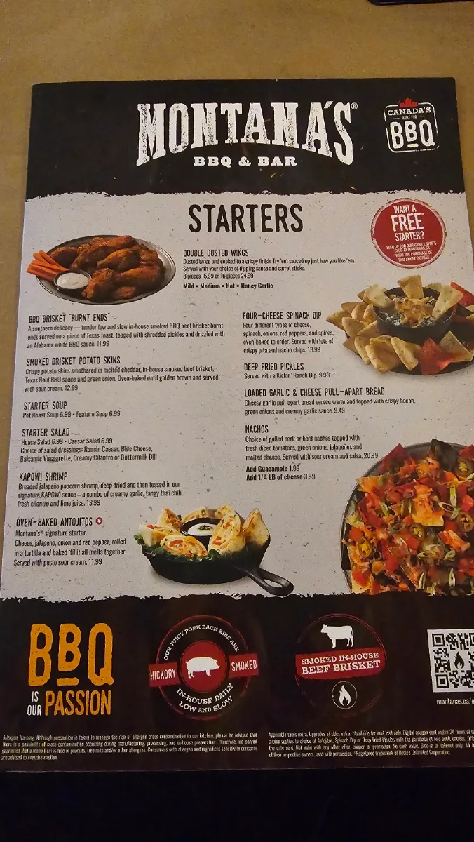 Menu, Montana’s BBQ & Bar