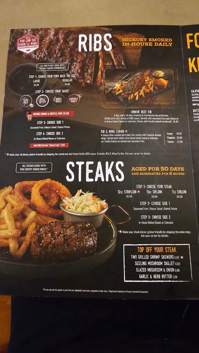 Menu, Montana’s BBQ & Bar