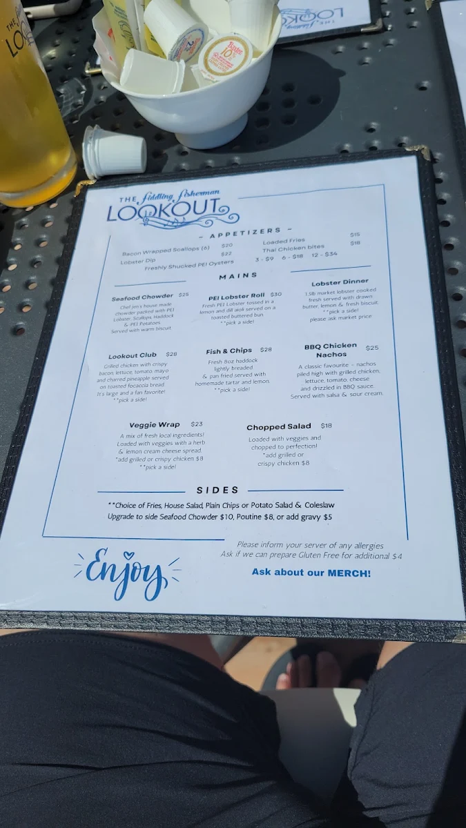 Menu, The Fiddling Fisherman Lookout