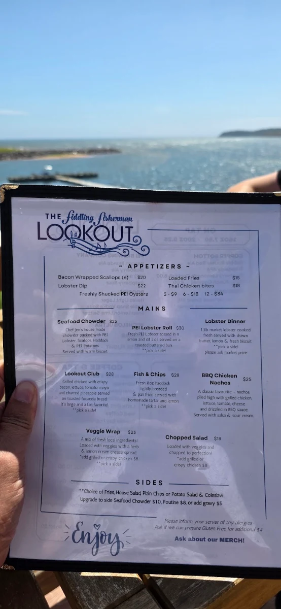 Menu, The Fiddling Fisherman Lookout