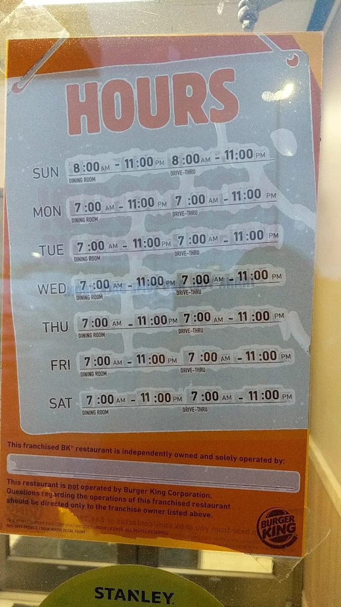 Menu, Burger King