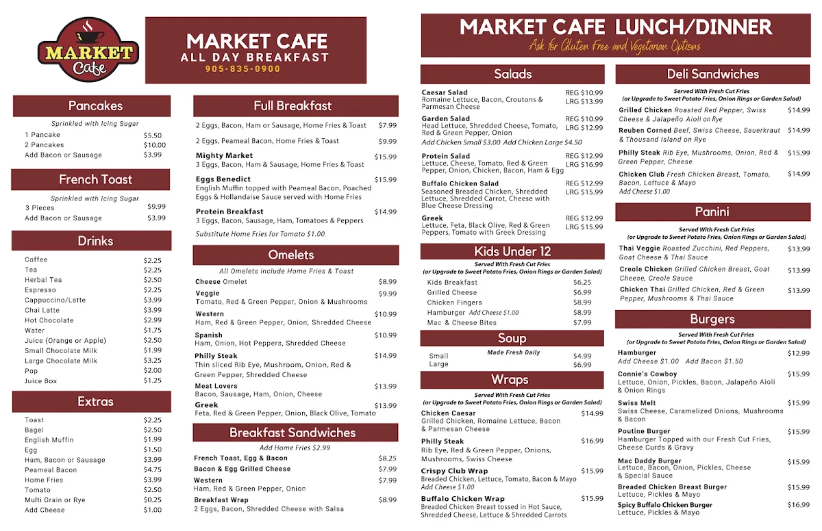 Menu, Market Cafe
