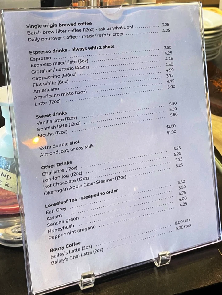 Menu, Kafka’s Coffee Roasting and Bakery