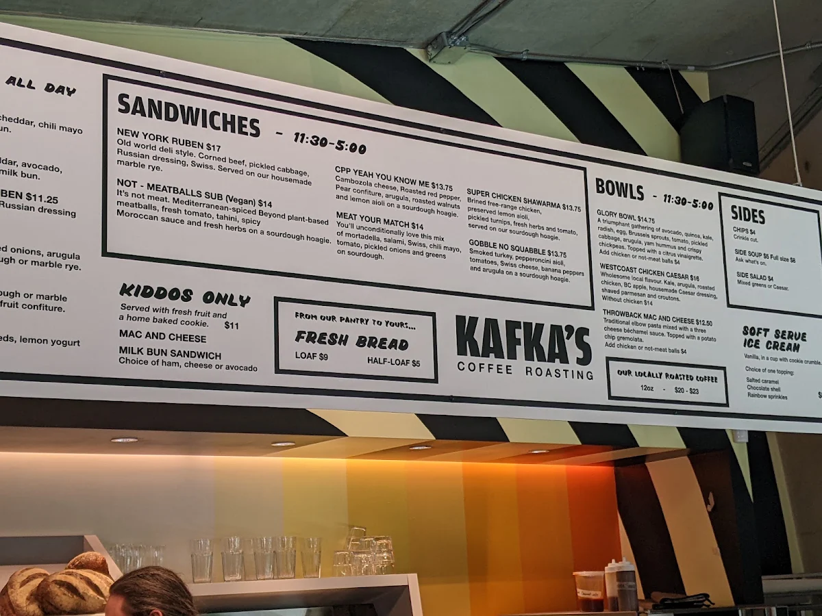 Menu, Kafka’s Coffee Roasting and Bakery