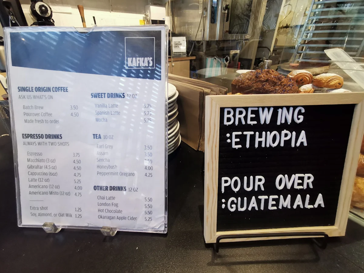 Menu, Kafka’s Coffee Roasting and Bakery