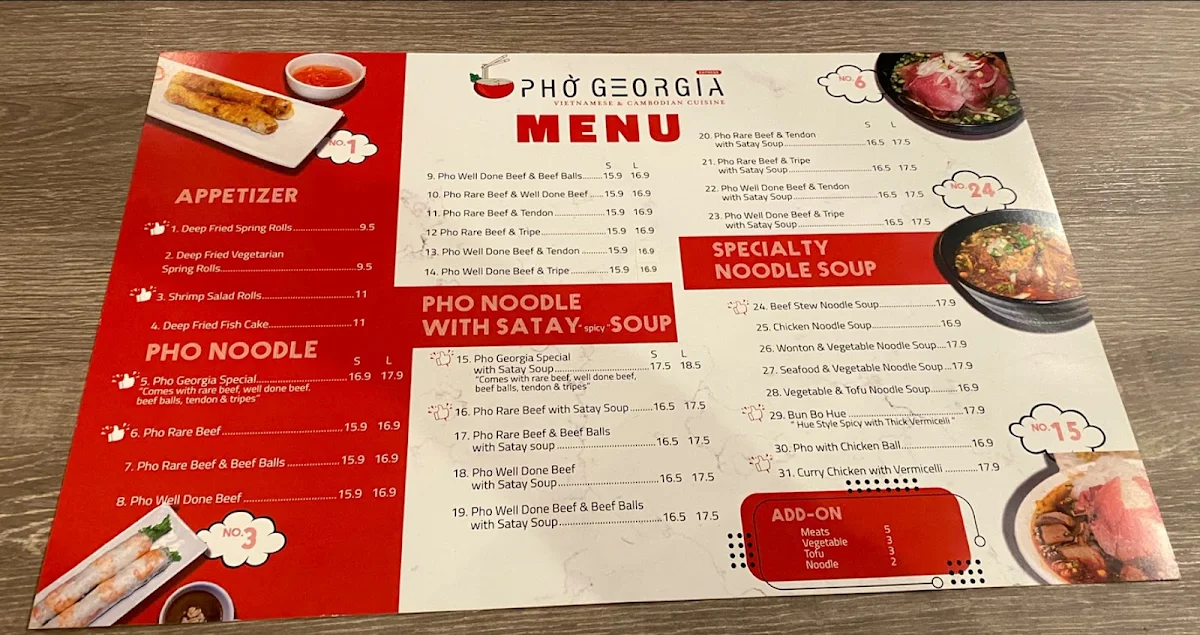 Menu, Pho Georgia Express