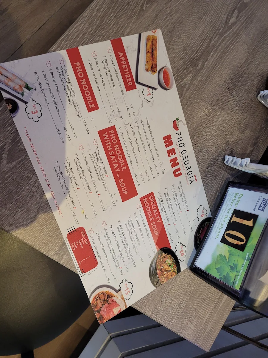 Menu, Pho Georgia Express