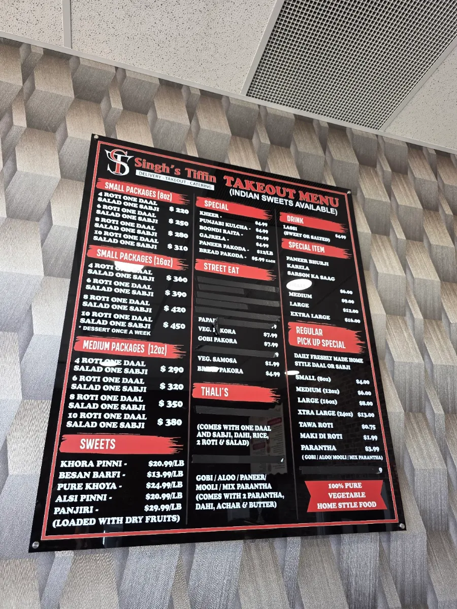 Menu, Singh’s Tiffin – Tiffin Service Calgary