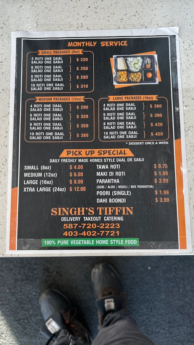 Menu, Singh’s Tiffin – Tiffin Service Calgary