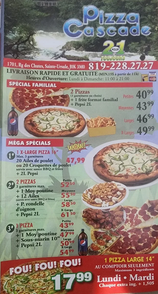 Menu, Restaurant Cascade