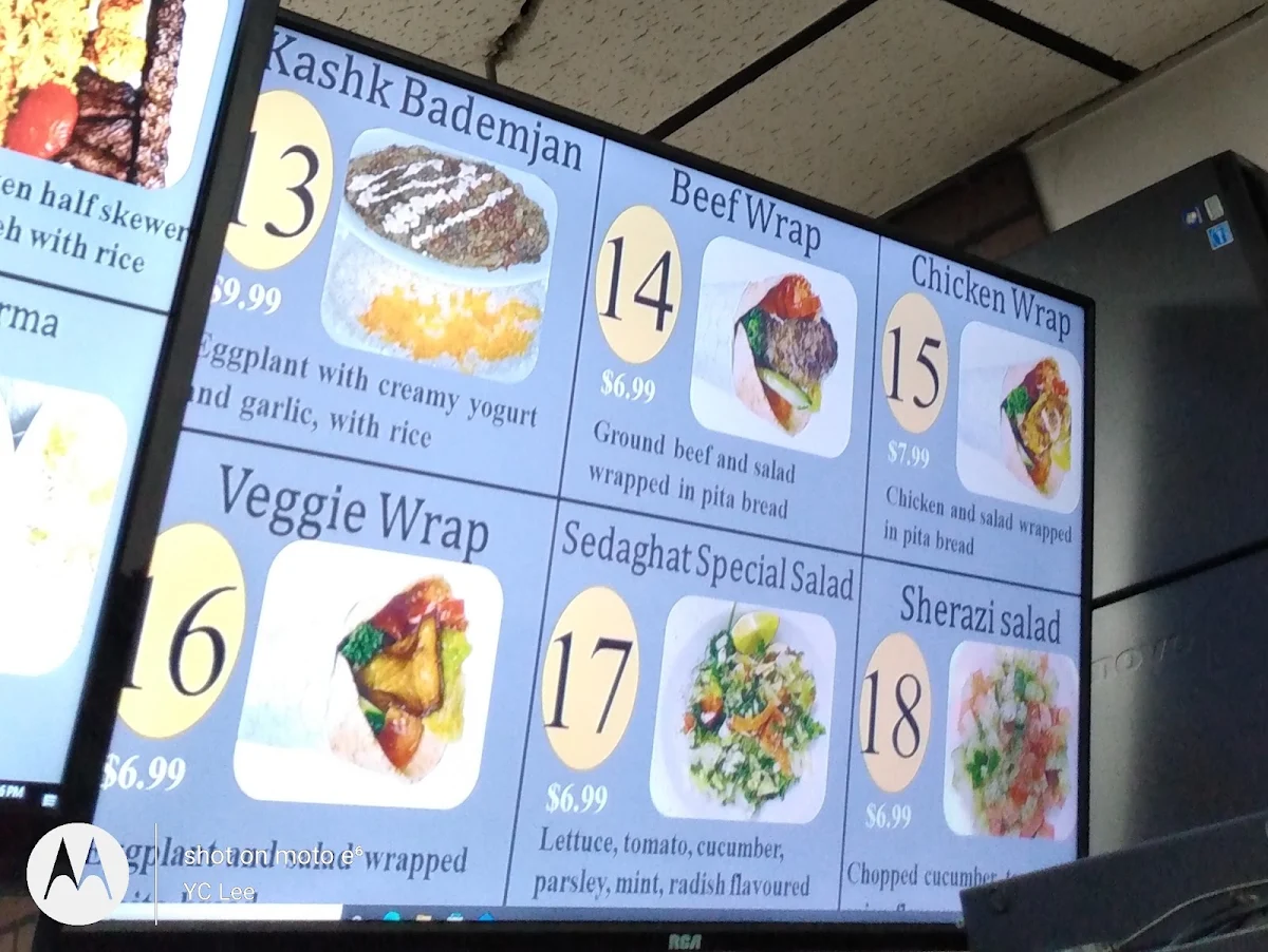 Menu, Sedaghat Restaurant