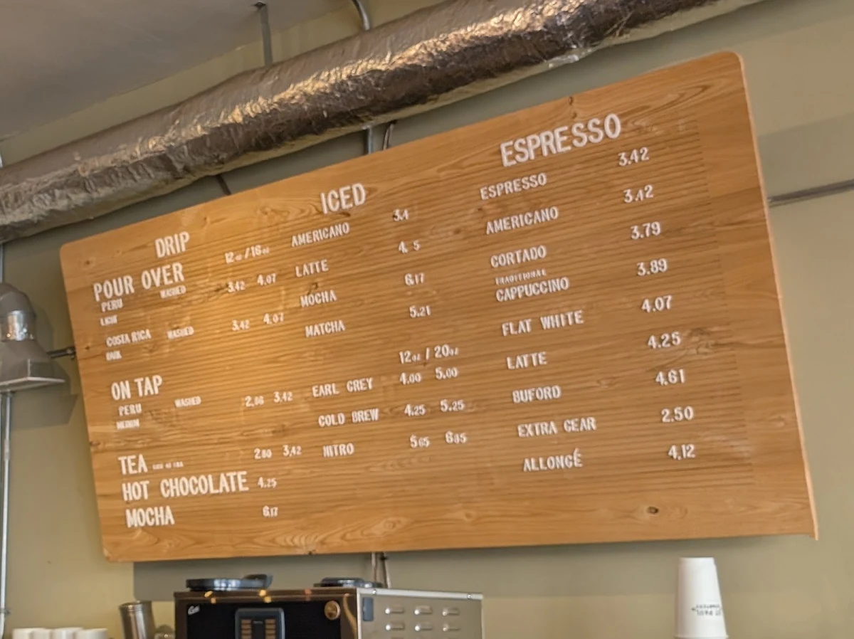 Menu, St Paul Roastery