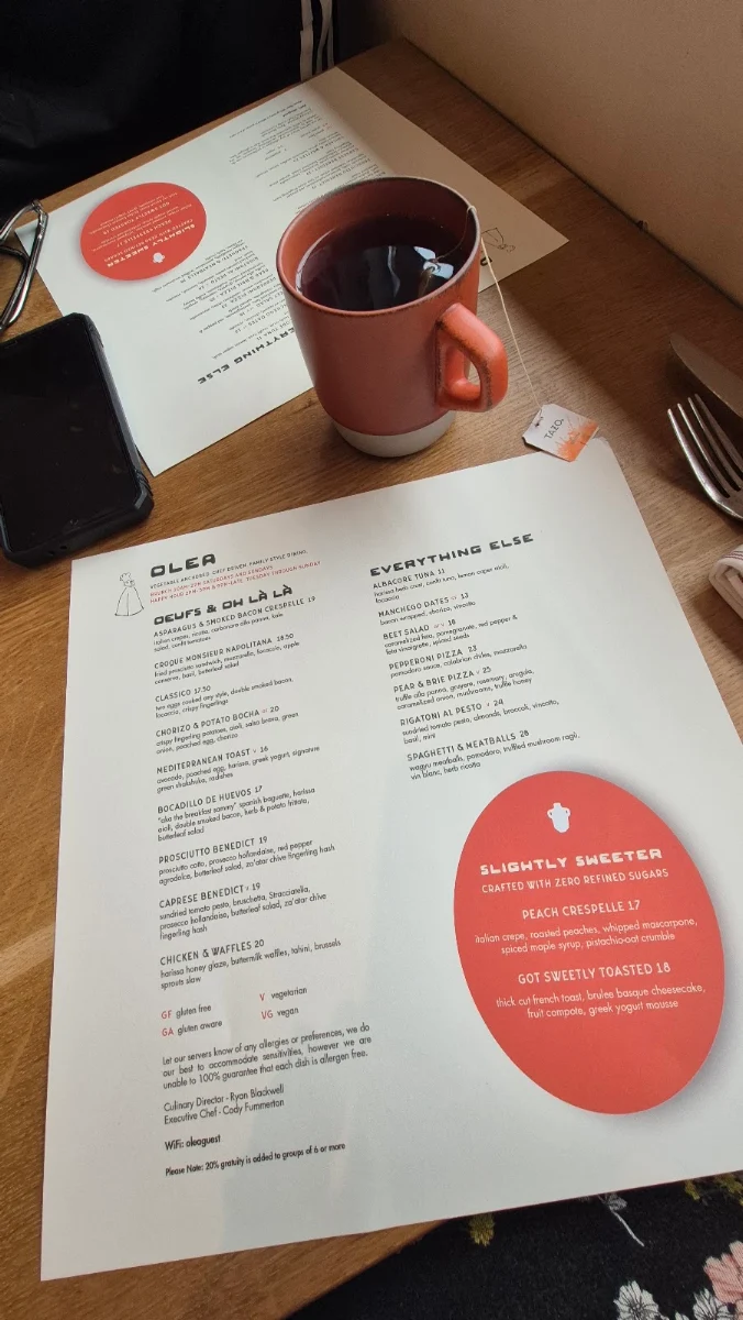 Menu, Olea Restaurant