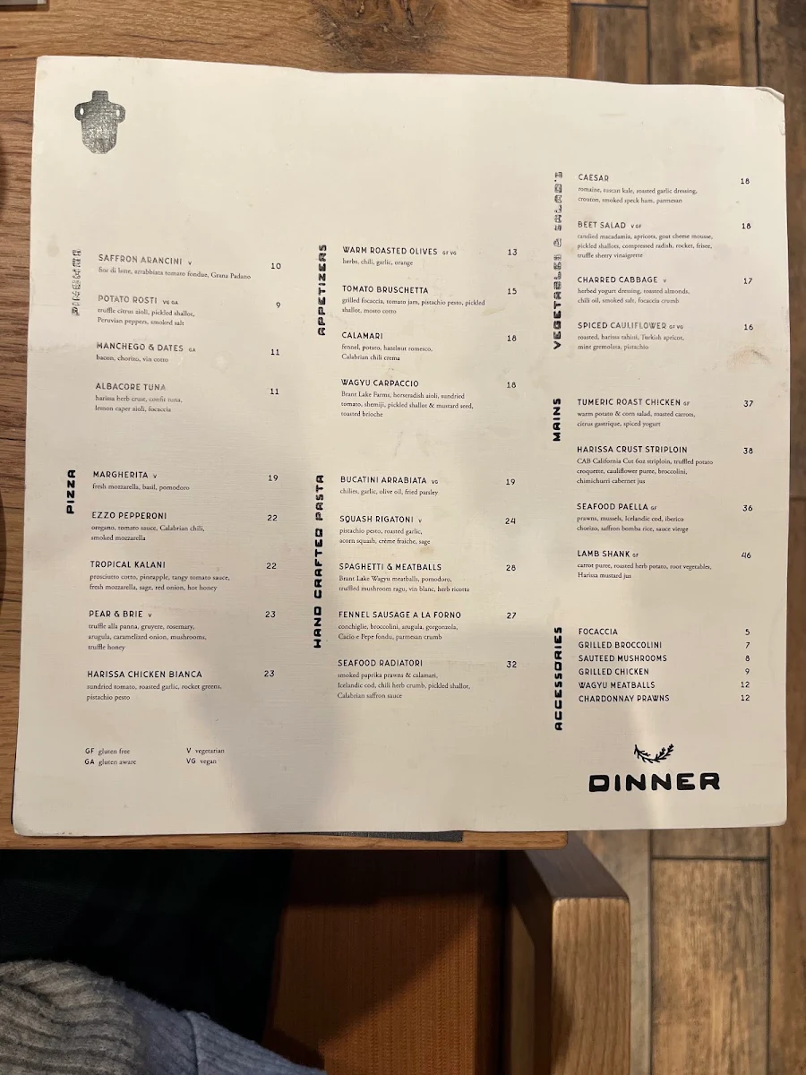 Menu, Olea Restaurant