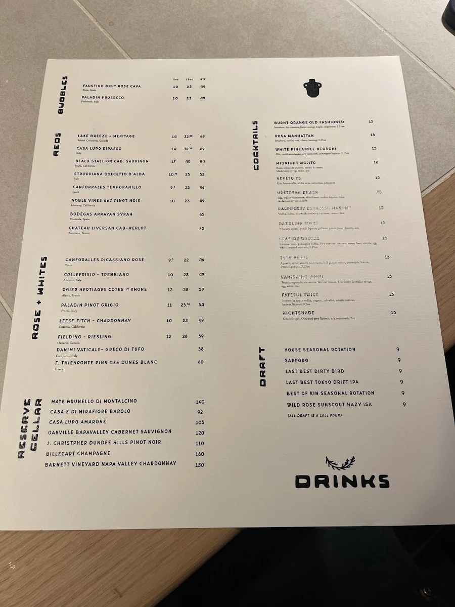 Menu, Olea Restaurant