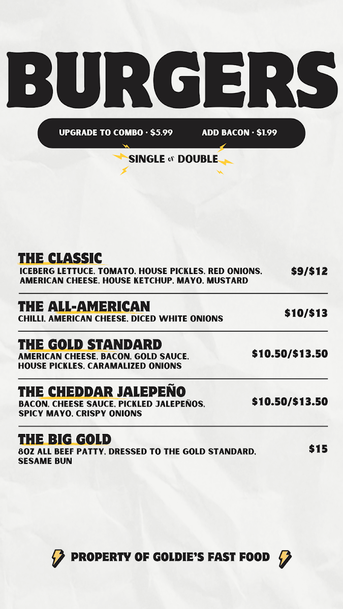 Menu, Goldies fast food