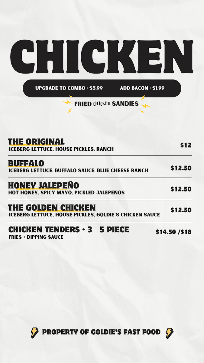 Menu, Goldies fast food