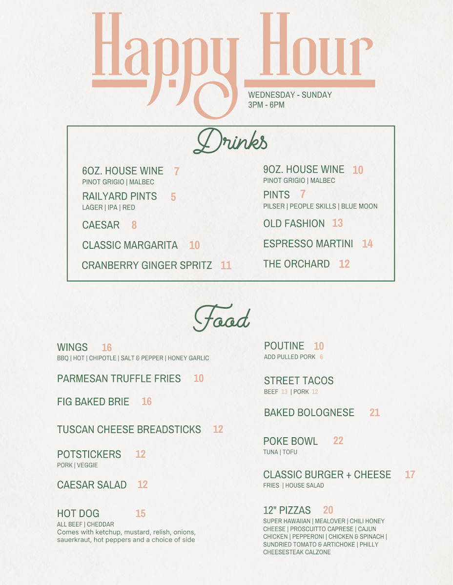 Menu, The Lookout YYC