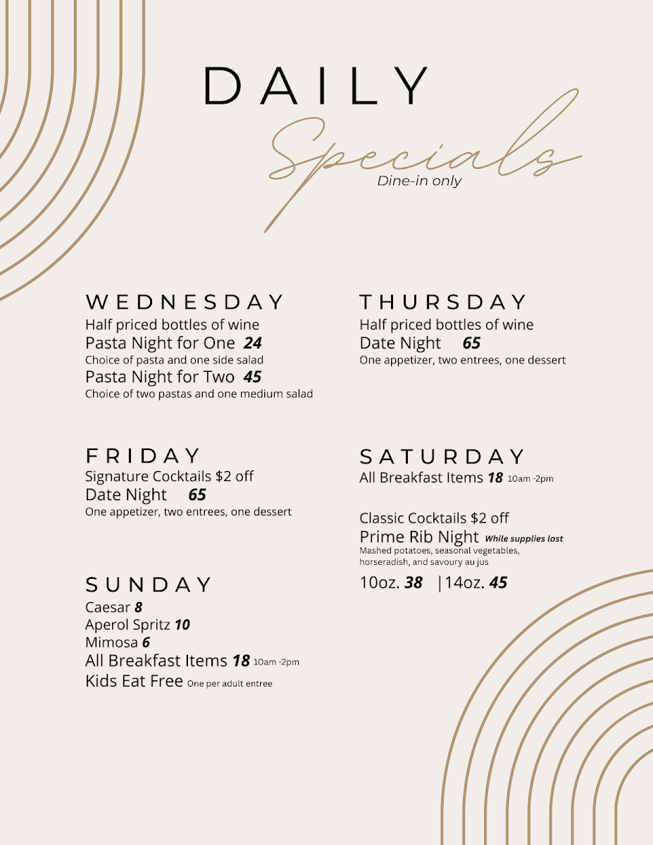 Menu, The Lookout YYC