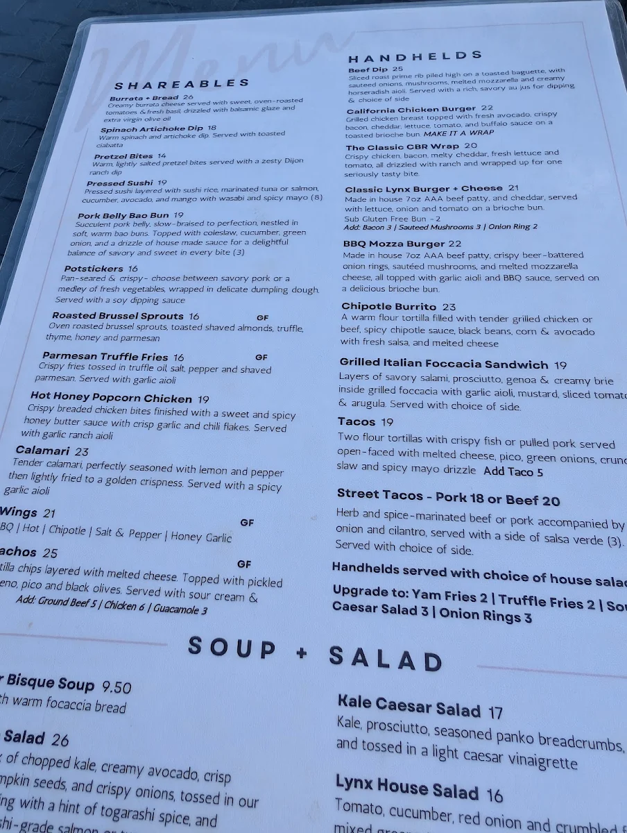 Menu, The Lookout YYC