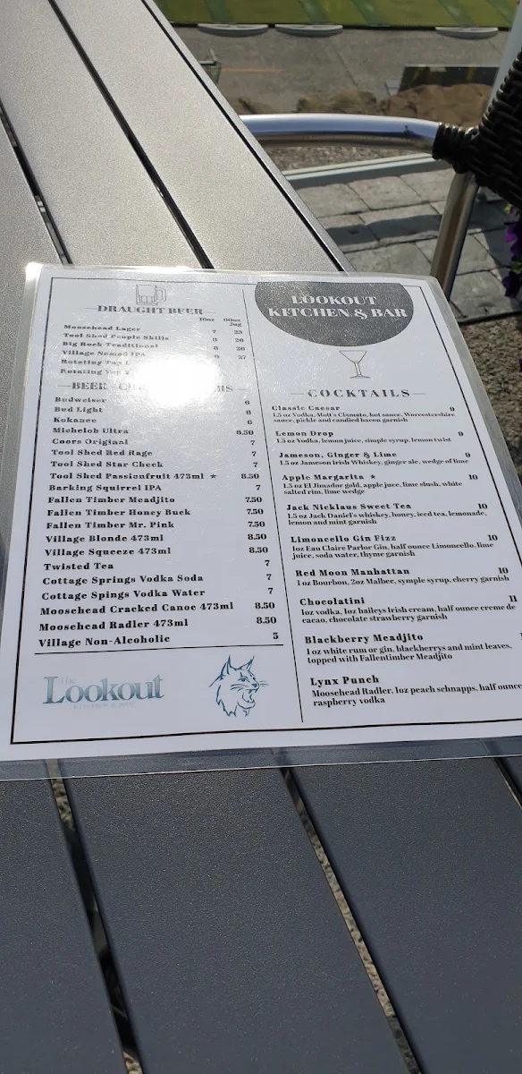 Menu, The Lookout YYC