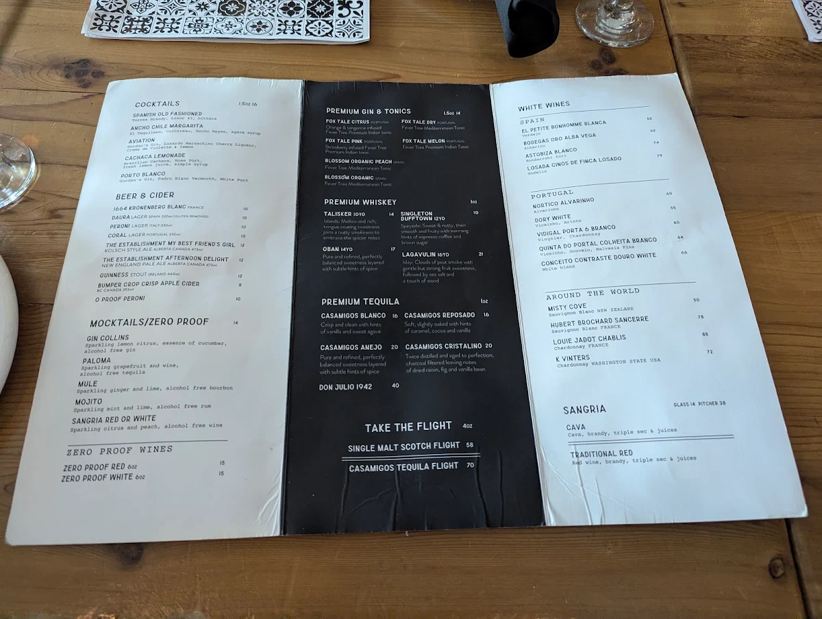 Menu, Bodega 124 Street
