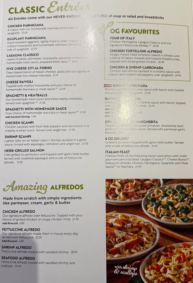 Menu, Olive Garden Italian Restaurant