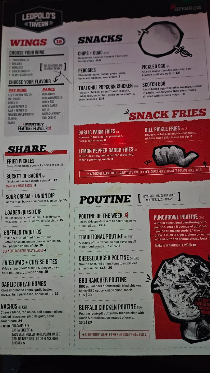 Menu, Leopold's Tavern Winnipeg - Osborne South