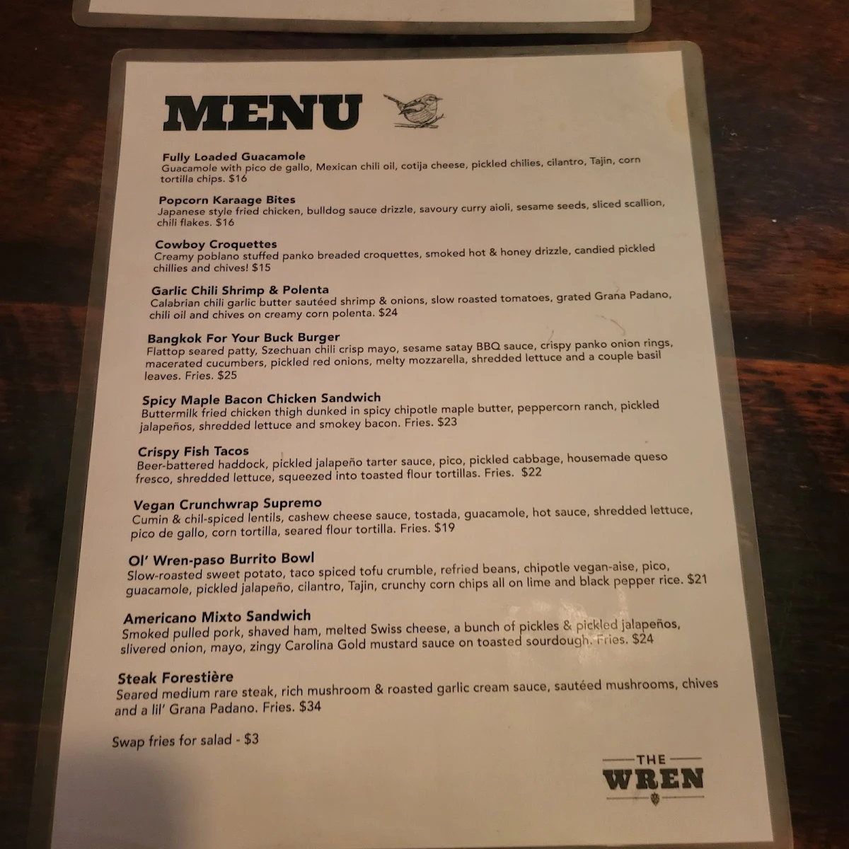 Menu, The Wren