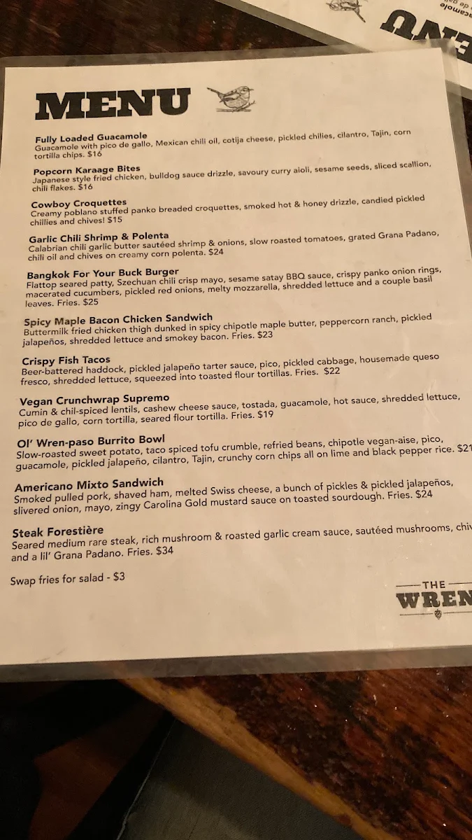 Menu, The Wren