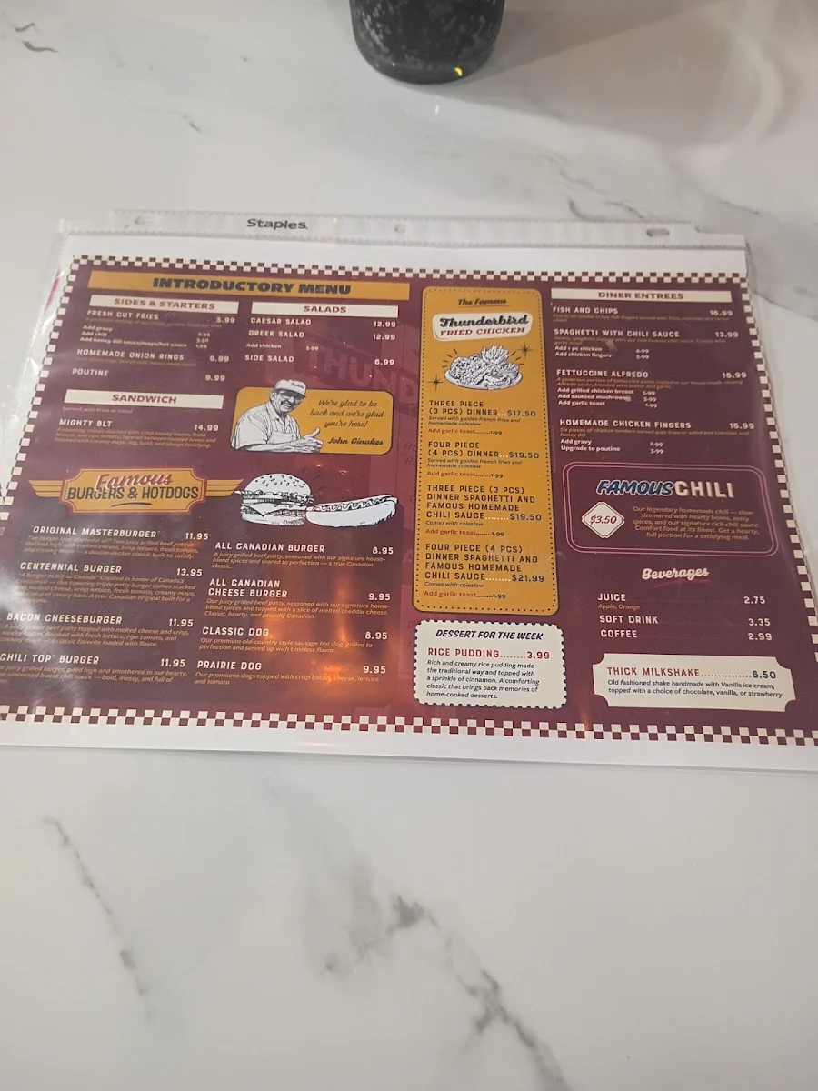 Menu, Thunderbird Restaurant